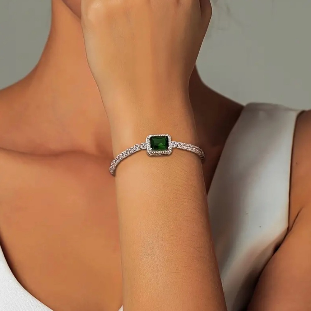 925 Sterling Silver Vintage Luxury Green Stone Bracelet By North Jewelry - Picture 5 of 5